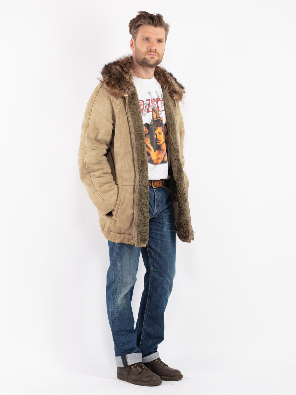 Vintage 80's Men Coat in Beige