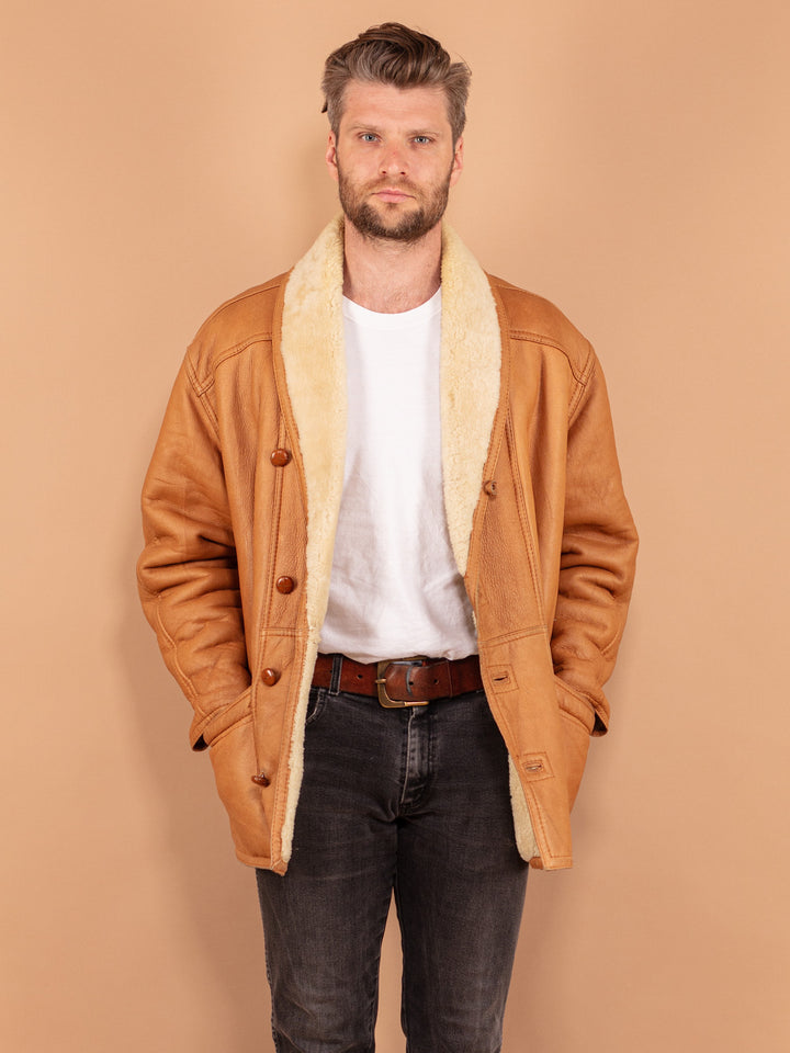 Vintage 80's Men Sheepskin Coat in Brown