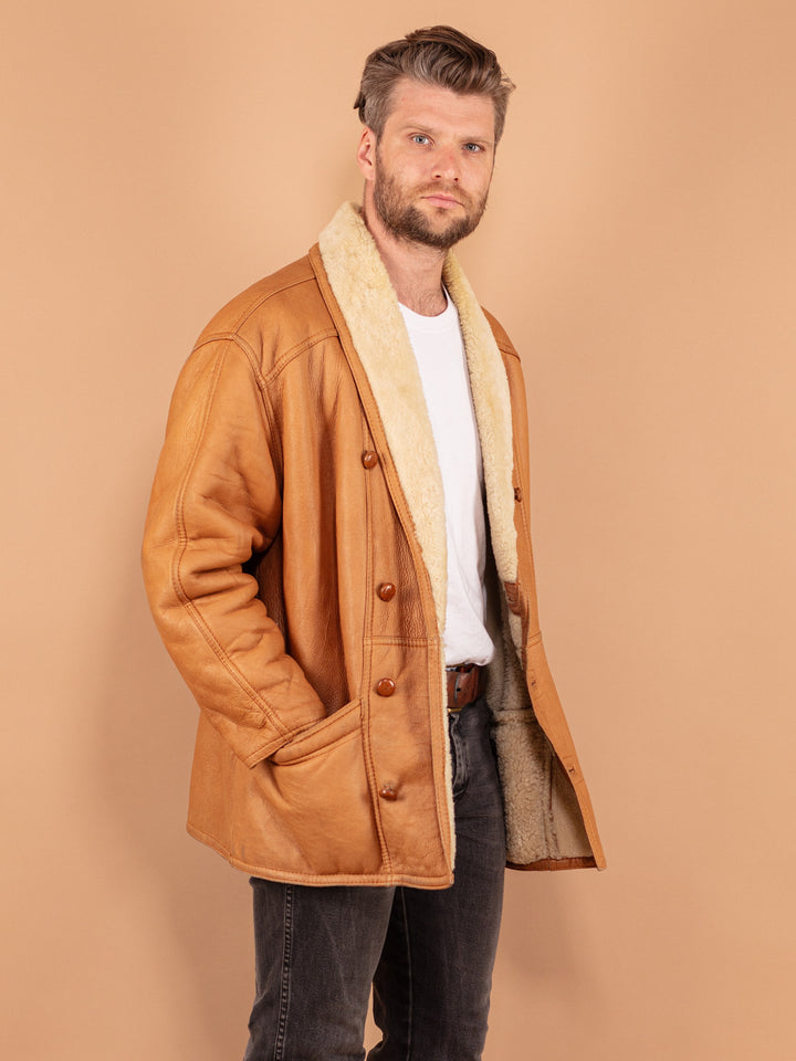Vintage 80's Men Sheepskin Coat in Brown