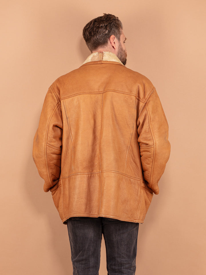 Vintage 80's Men Sheepskin Coat in Brown