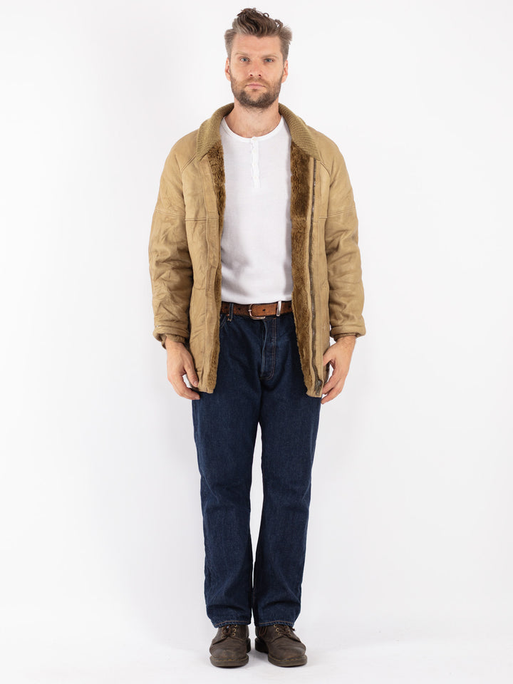 Vintage 80's Men Sheepskin Coat in Beige - NorthernGrip