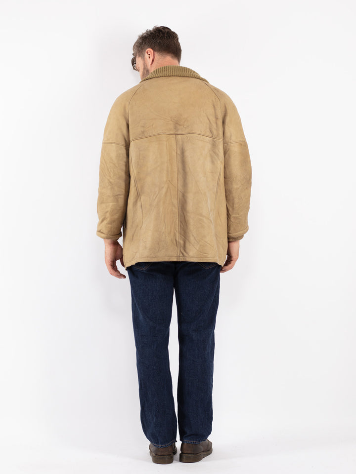 Vintage 80's Men Sheepskin Coat in Beige - NorthernGrip