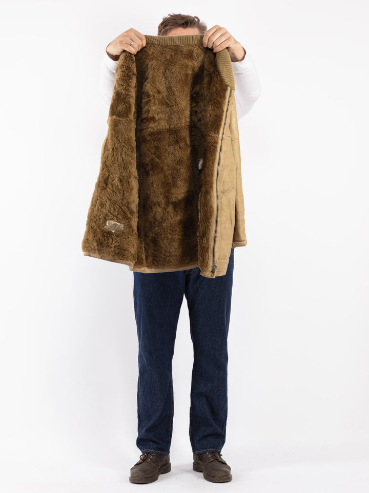 Vintage 80's Men Sheepskin Coat in Beige - NorthernGrip