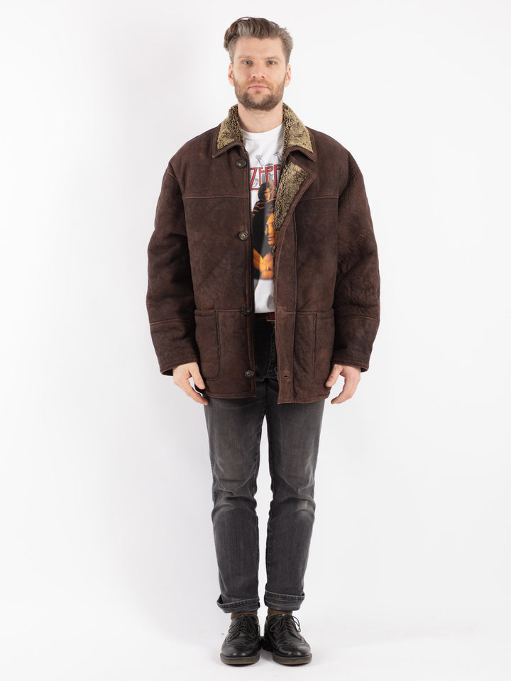 Vintage 80's Men Sheepskin Coat in Brown