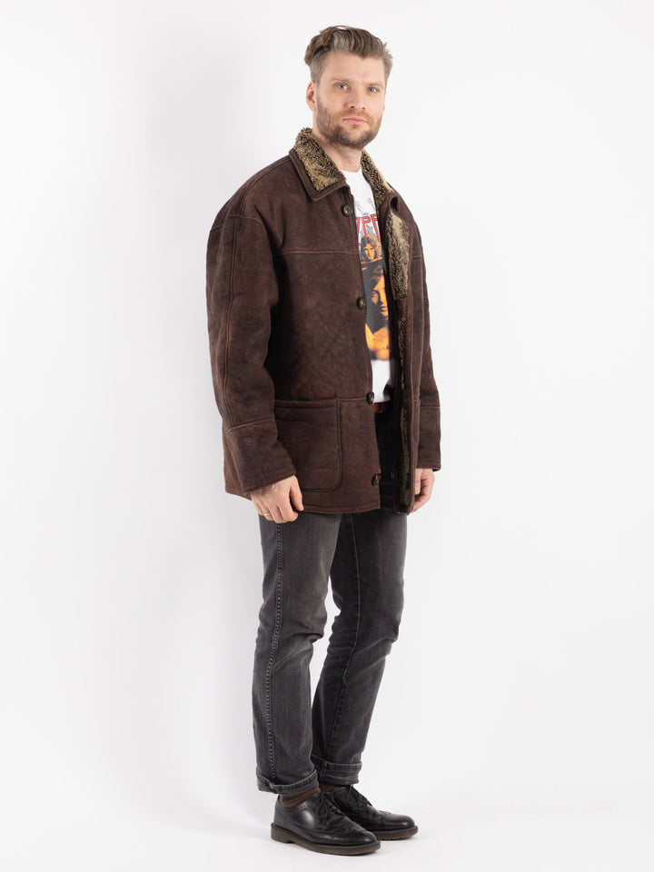 Vintage 80's Men Sheepskin Coat in Brown