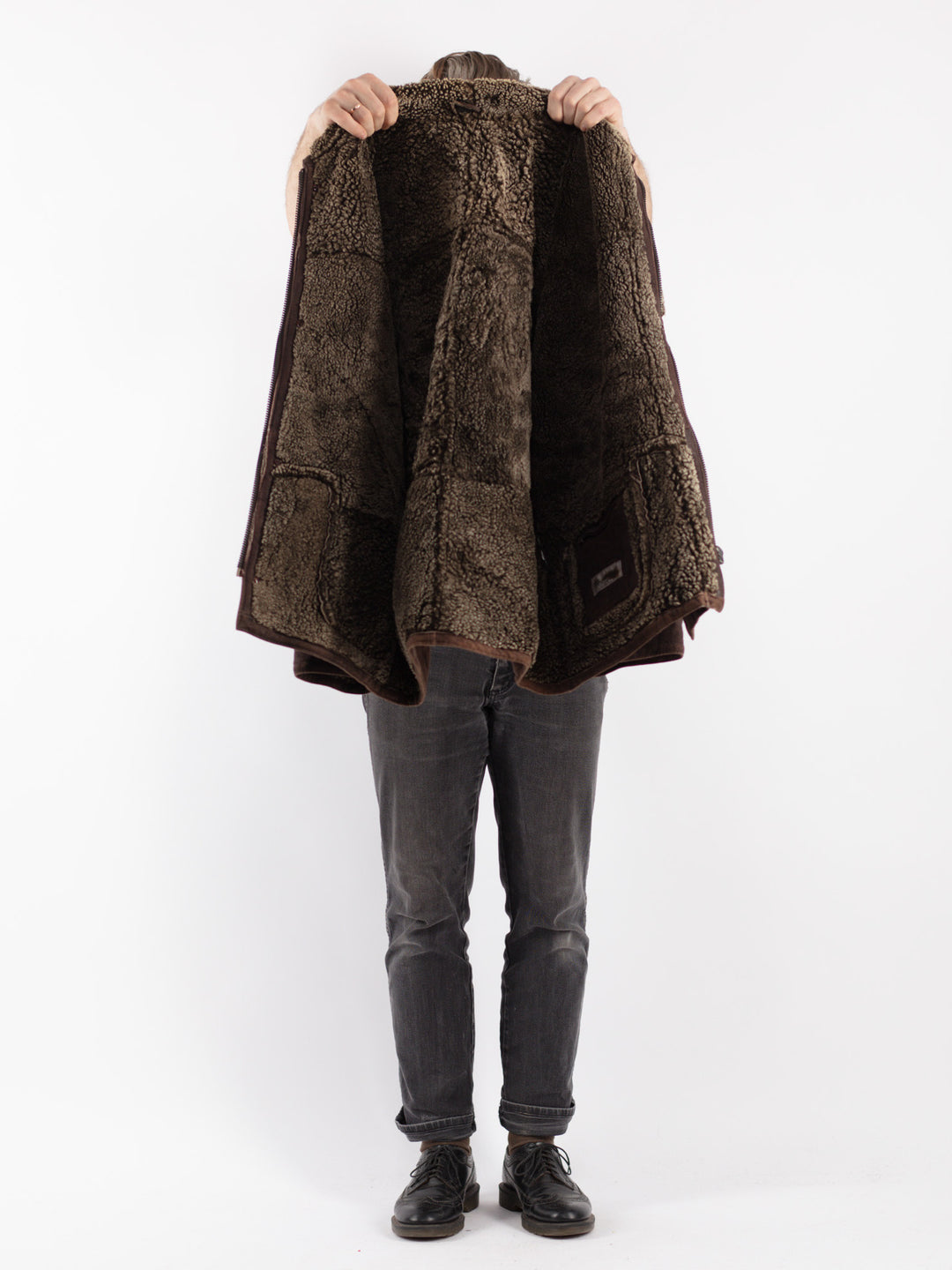 Vintage 80's Men Sheepskin Coat in Brown