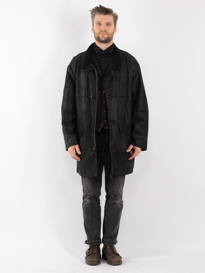 Vintage 80's Men Sheepskin Coat in Black