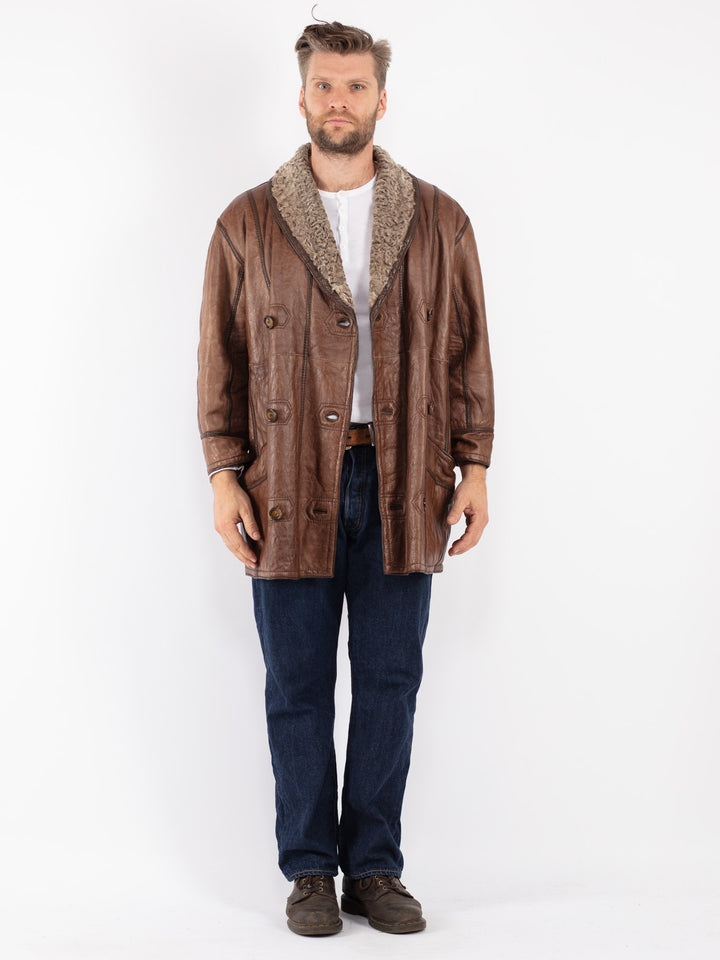 Vintage 80's Men Sheepskin Coat in Brown