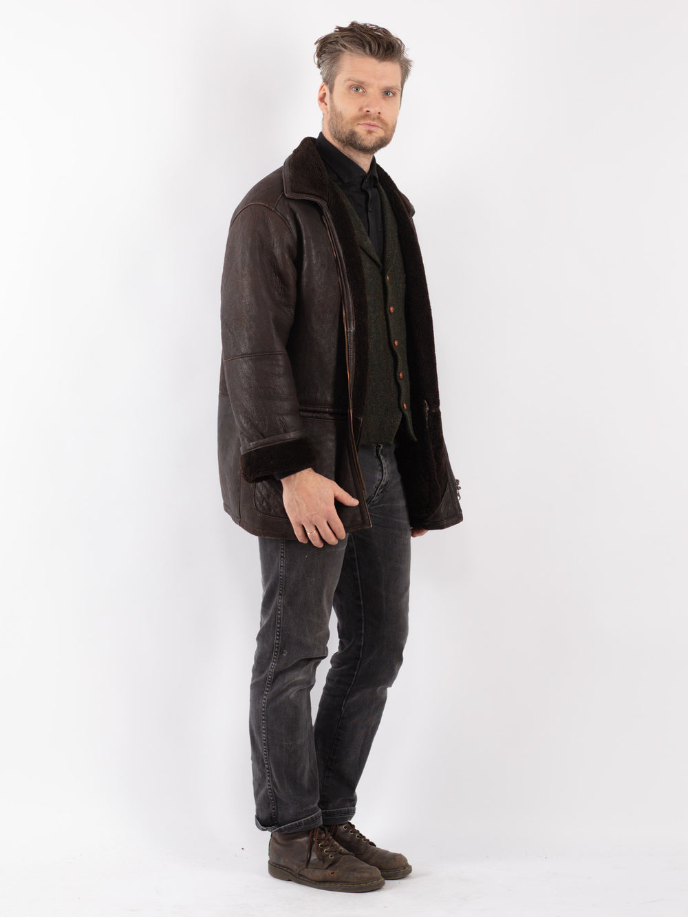 Vintage 80's Men Sheepskin Coat in Brown