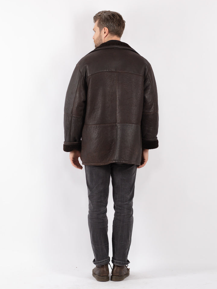 Vintage 80's Men Sheepskin Coat in Brown