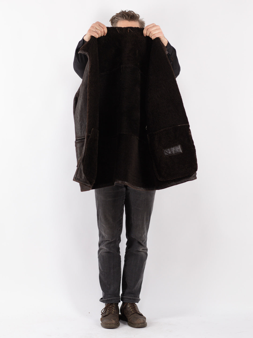 Vintage 80's Men Sheepskin Coat in Brown