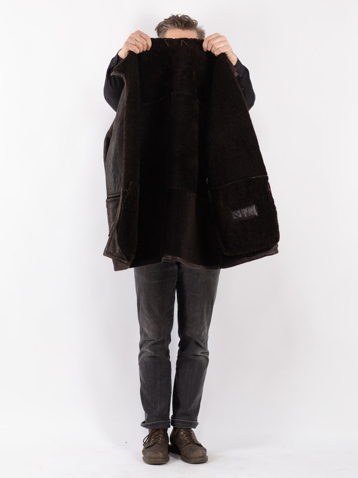 Vintage 80's Men Sheepskin Coat in Brown