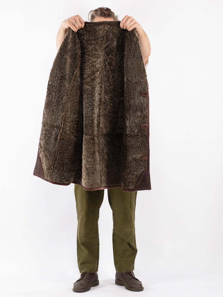 Vintage Men Sheepskin Shearling Coat in Brown