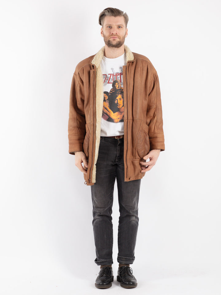 Vintage 80's Men Sheepskin Coat in Brown