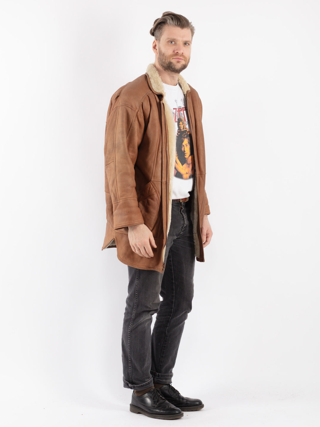 Vintage 80's Men Sheepskin Coat in Brown
