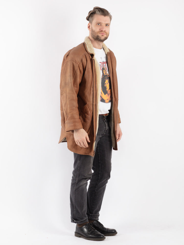Vintage 80's Men Sheepskin Coat in Brown