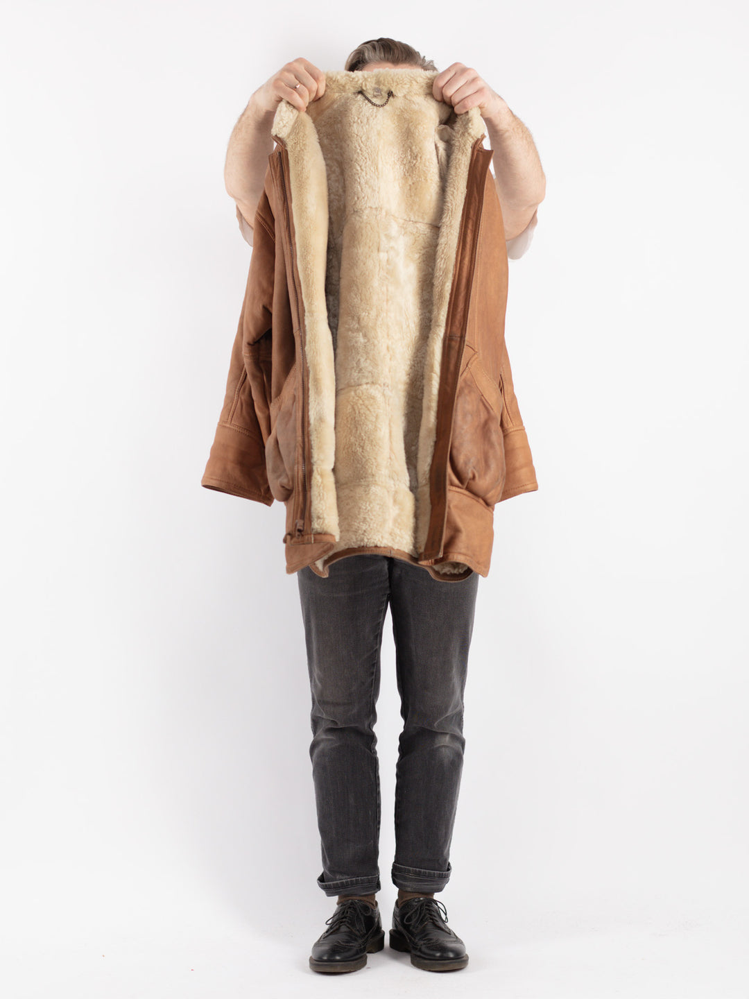 Vintage 80's Men Sheepskin Coat in Brown