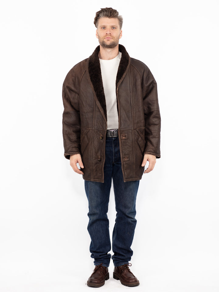 Vintage 80's Men Sheepskin Coat in BrownZ2618