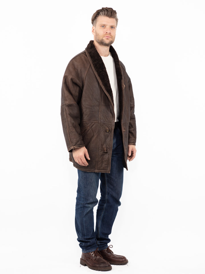 Vintage 80's Men Sheepskin Coat in BrownZ2618