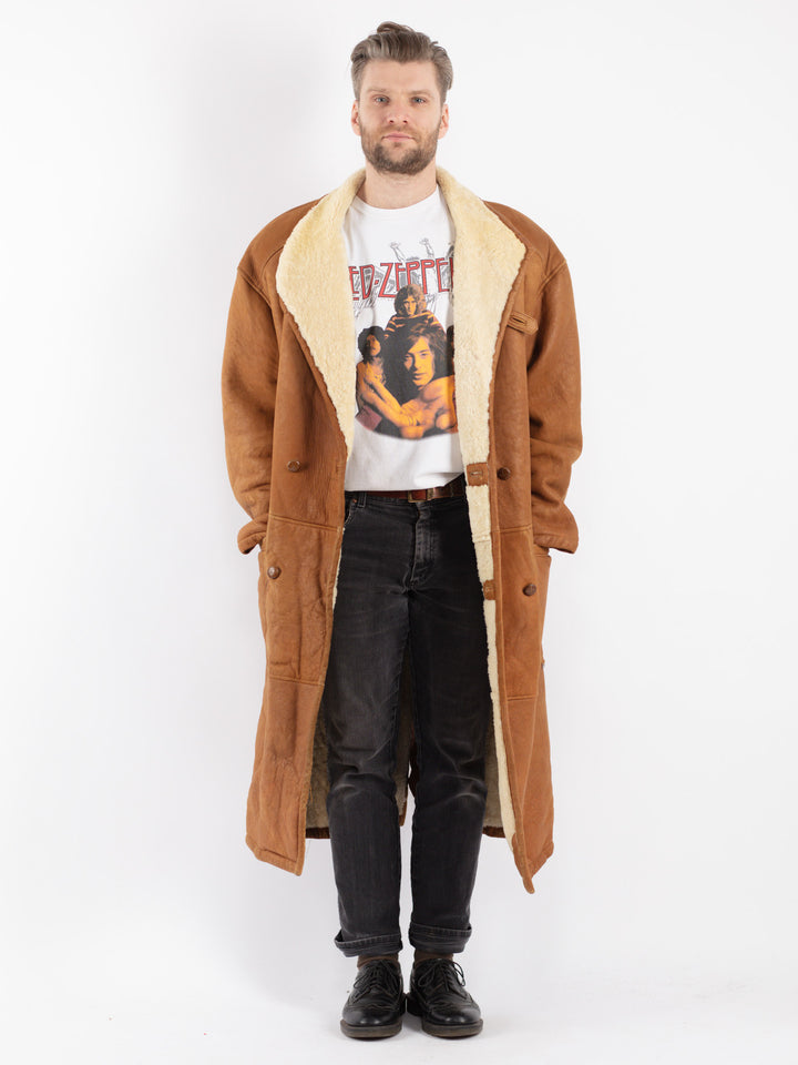 Vintage 80's Men Sheepskin Coat in Brown