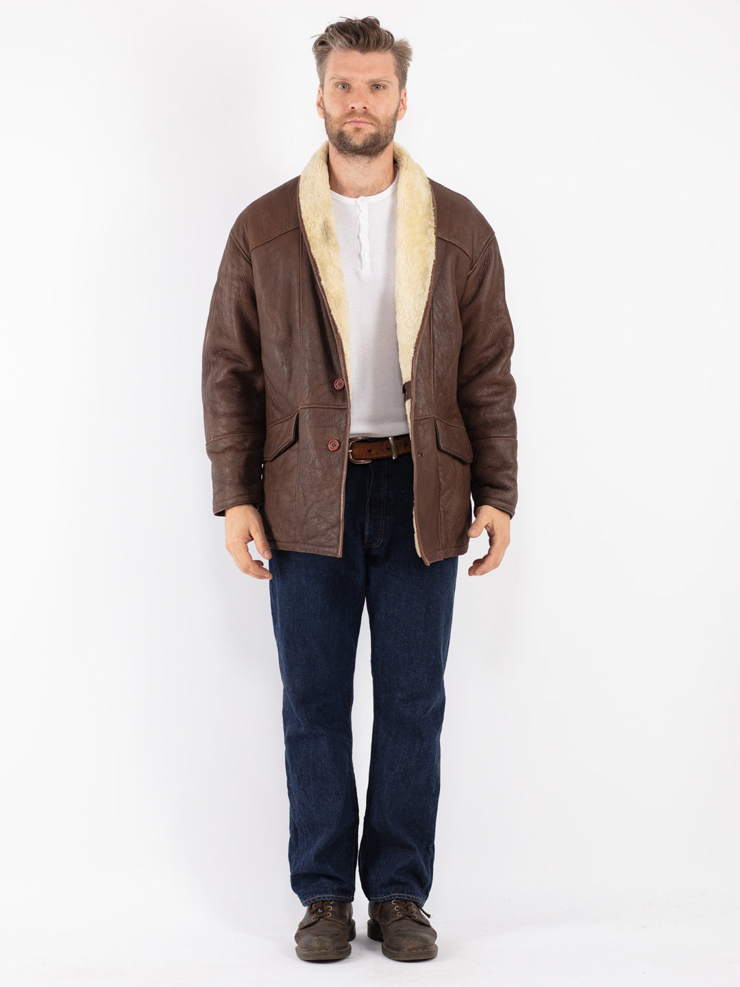 Vintage Men Sheepskin Coat in Brown