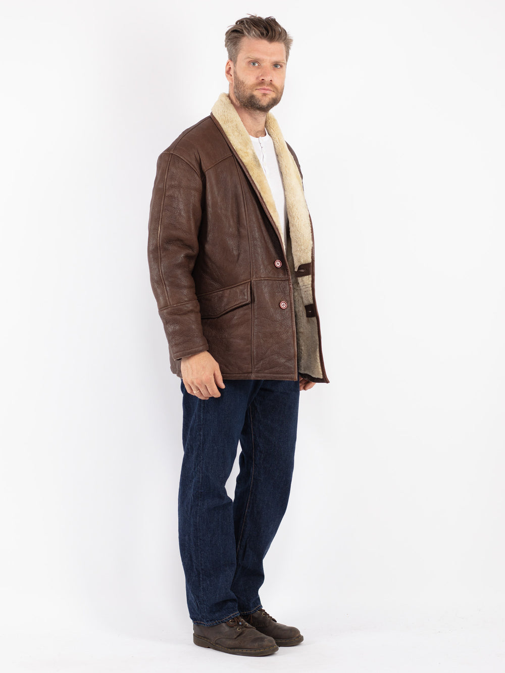 Vintage Men Sheepskin Coat in Brown