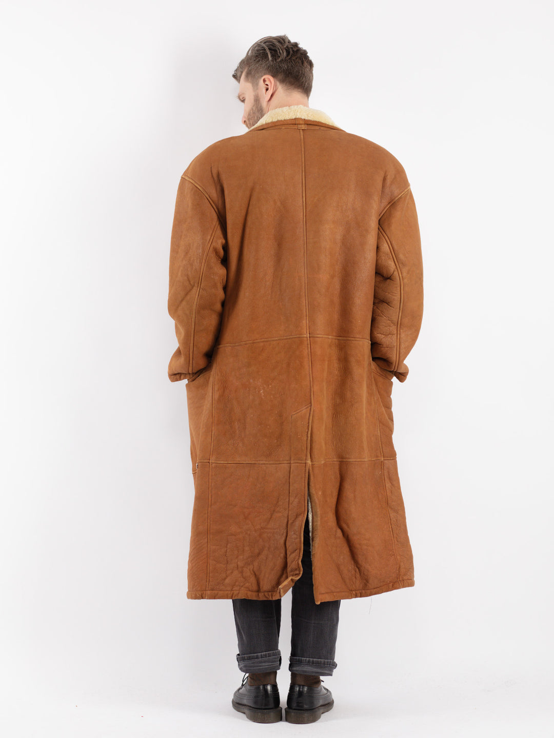 Vintage 80's Men Sheepskin Coat in Brown