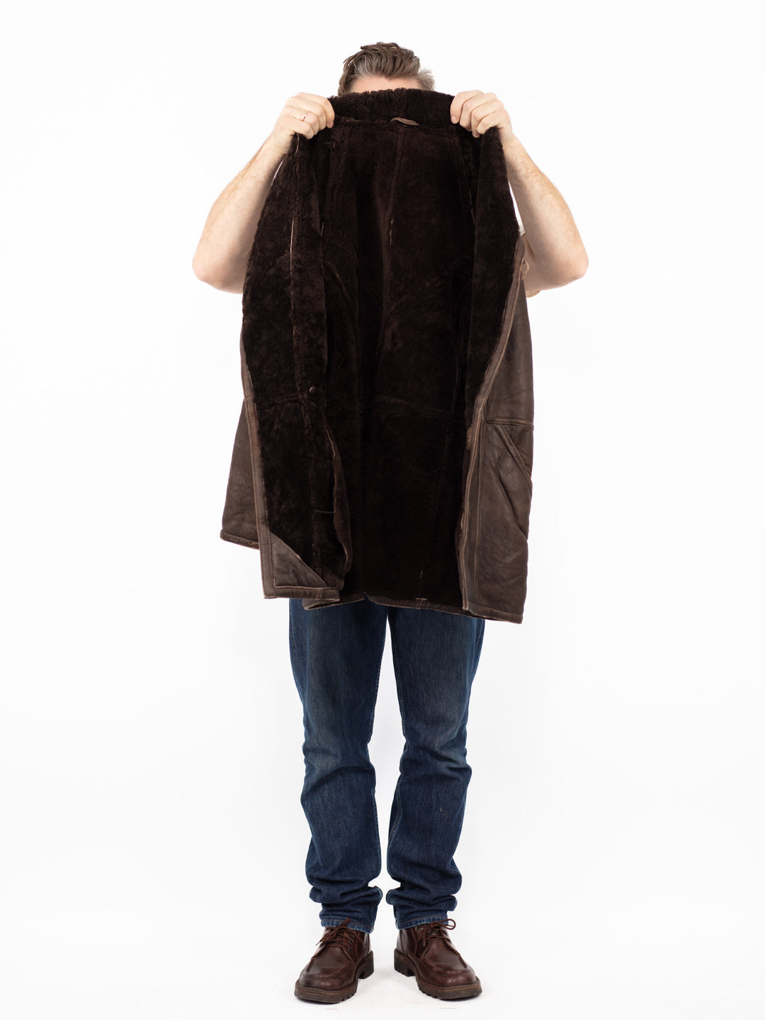 Vintage 80's Men Sheepskin Coat in BrownZ2618