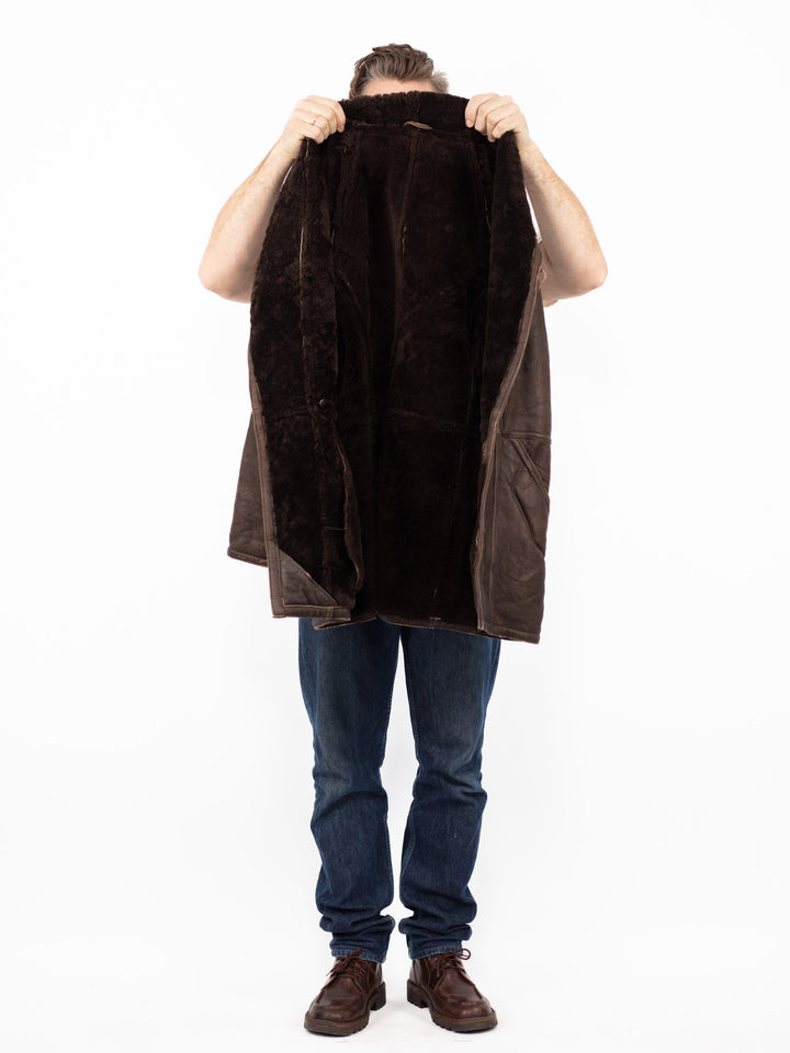 Vintage 80's Men Sheepskin Coat in BrownZ2618