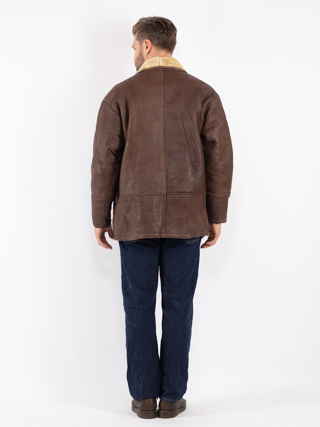 Vintage Men Sheepskin Coat in Brown