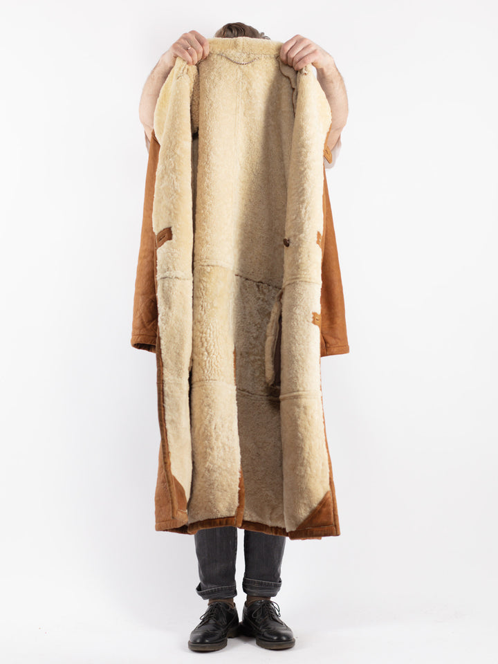 Vintage 80's Men Sheepskin Coat in Brown