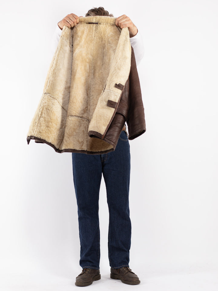 Vintage Men Sheepskin Coat in Brown
