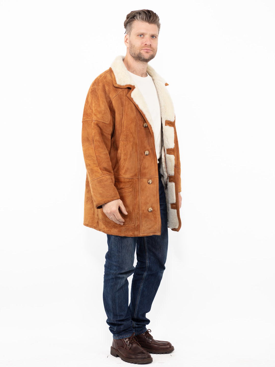 Vintage 80's Men Sheepskin Coat in Brown