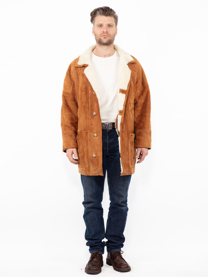 Vintage 80's Men Sheepskin Coat in Brown