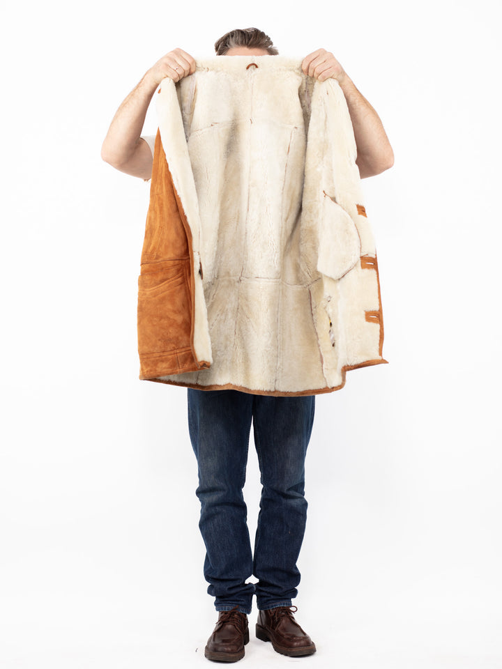 Vintage 80's Men Sheepskin Coat in Brown