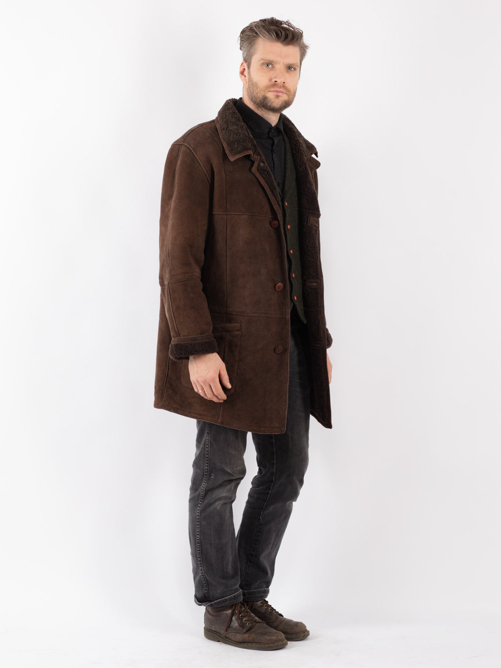 Vintage 80's Men Sheepskin Coat in Brown