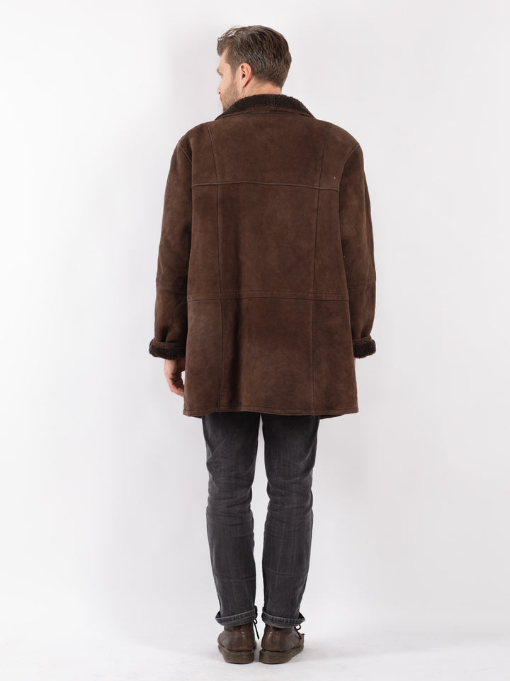 Vintage 80's Men Sheepskin Coat in Brown