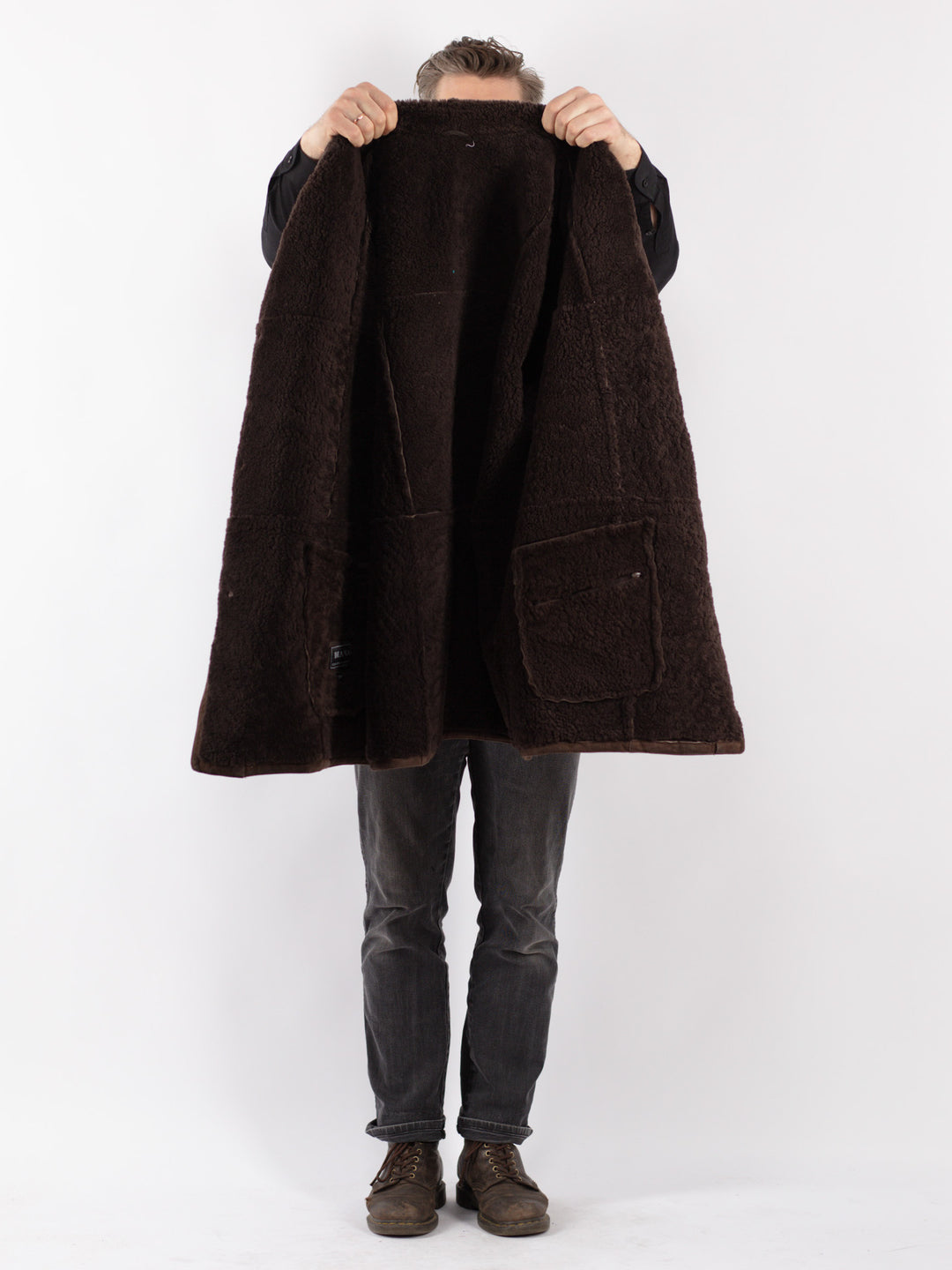 Vintage 80's Men Sheepskin Coat in Brown