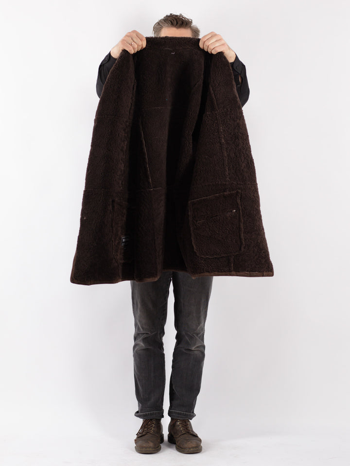 Vintage 80's Men Sheepskin Coat in Brown