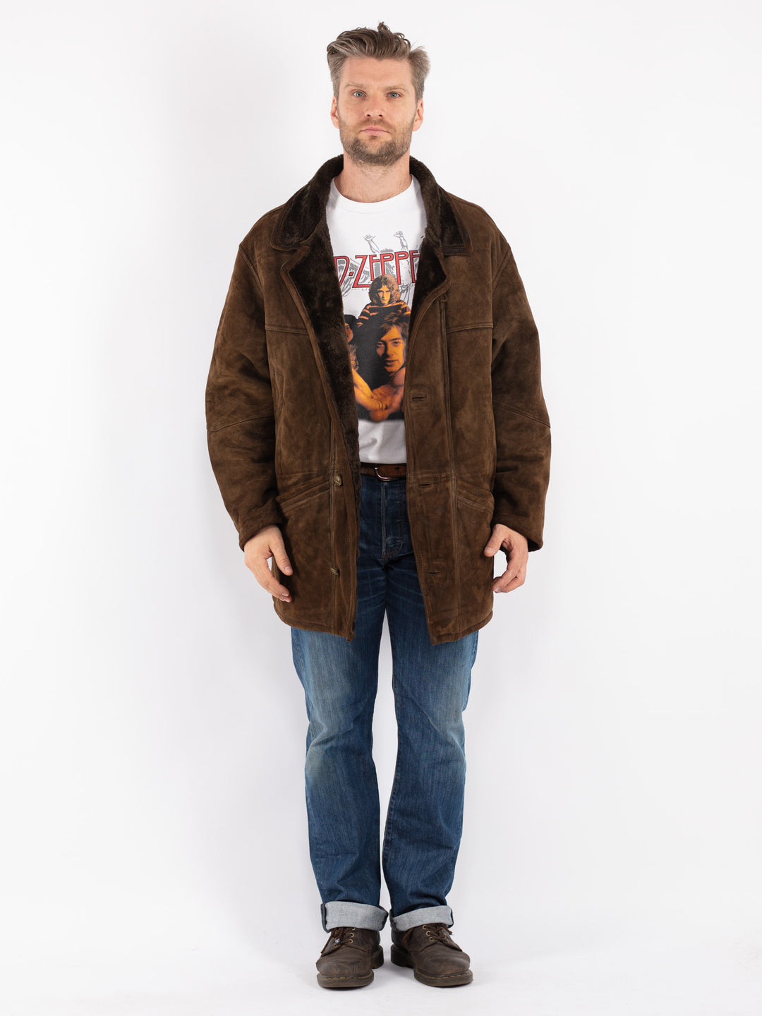 Vintage Men Sheepskin Coat in Brown
