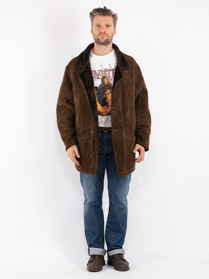 Vintage Men Sheepskin Coat in Brown