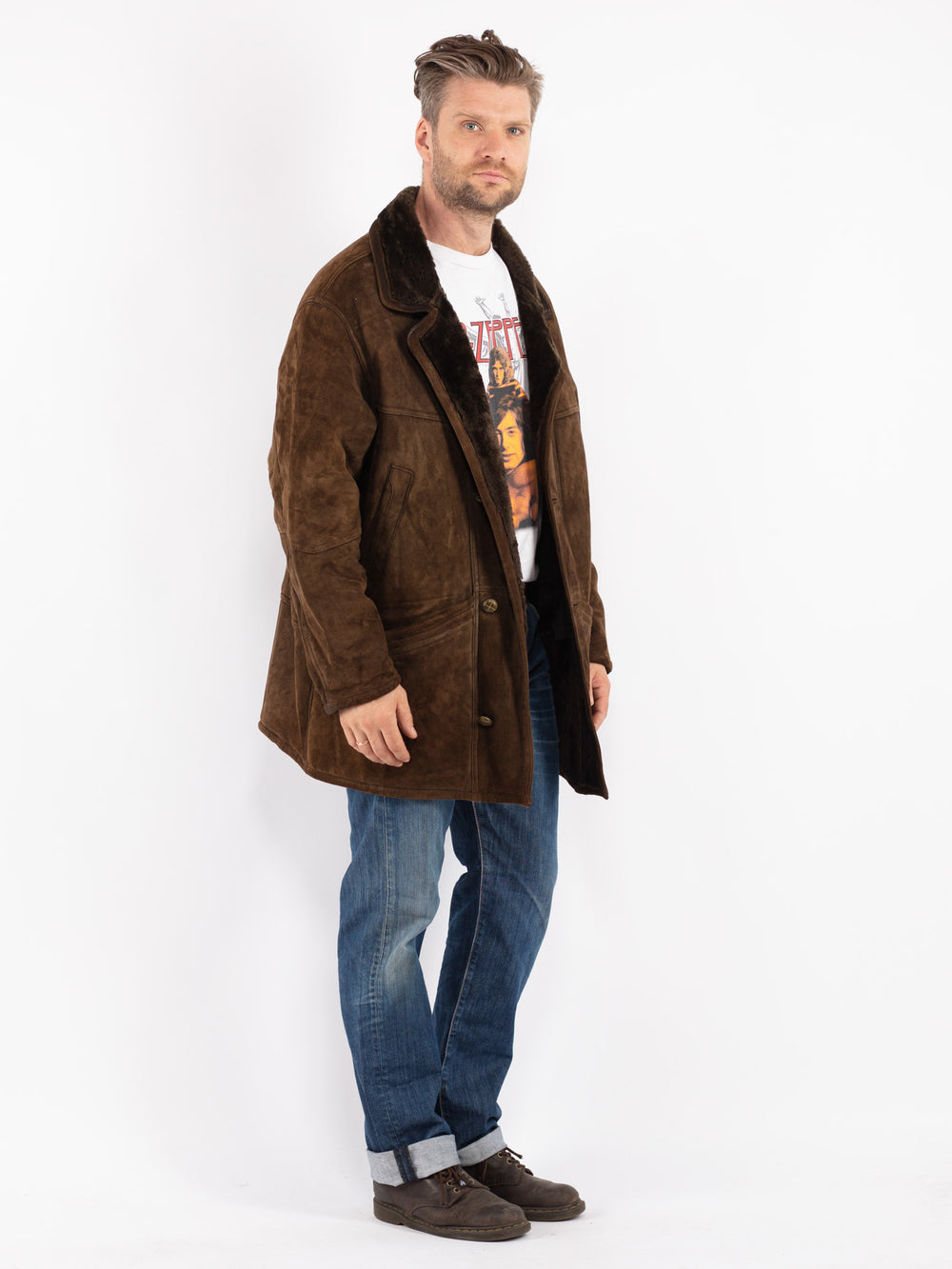 Vintage Men Sheepskin Coat in Brown