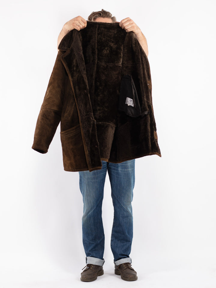 Vintage Men Sheepskin Coat in Brown