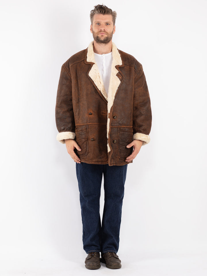 Vintage Men Sheepskin Coat in Brown