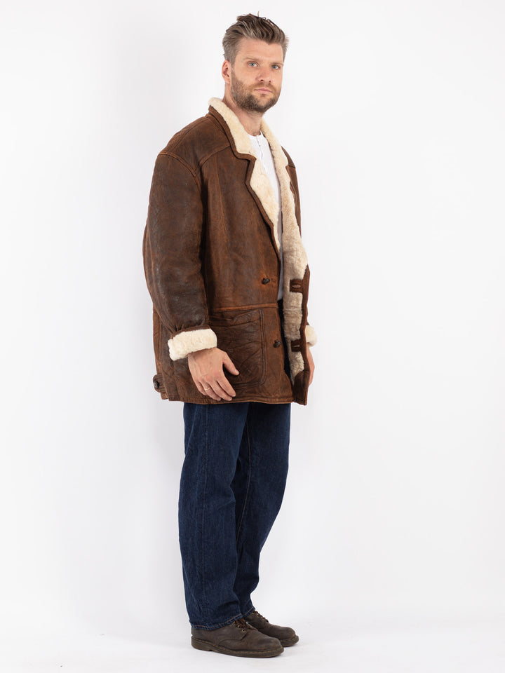 Vintage Men Sheepskin Coat in Brown