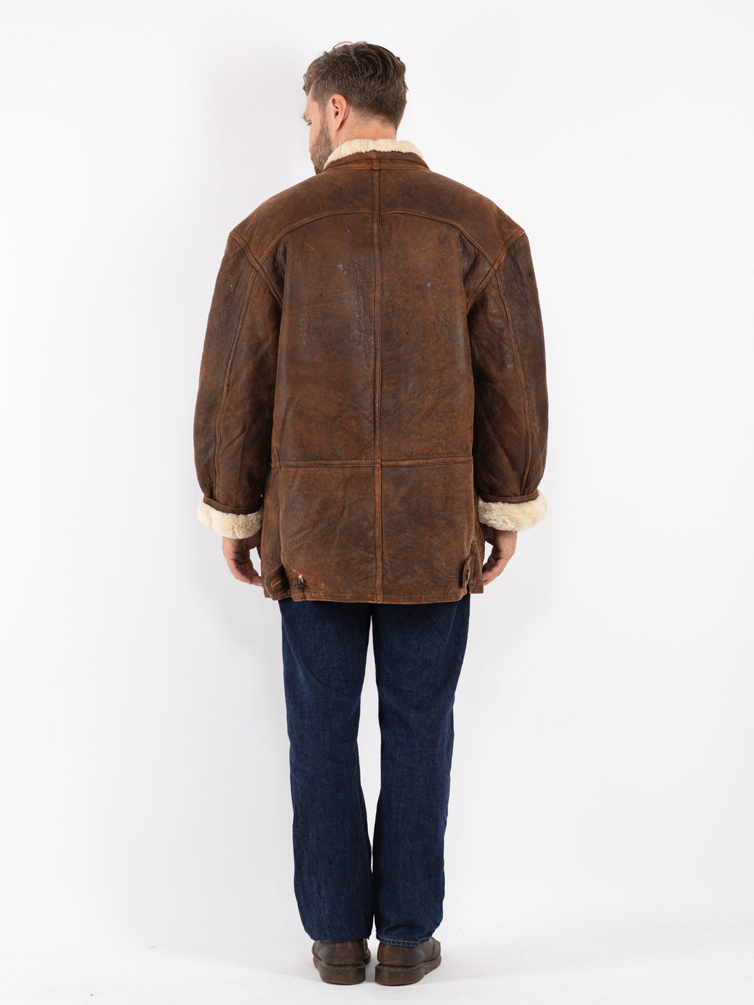 Vintage Men Sheepskin Coat in Brown