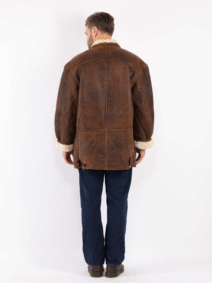 Vintage Men Sheepskin Coat in Brown