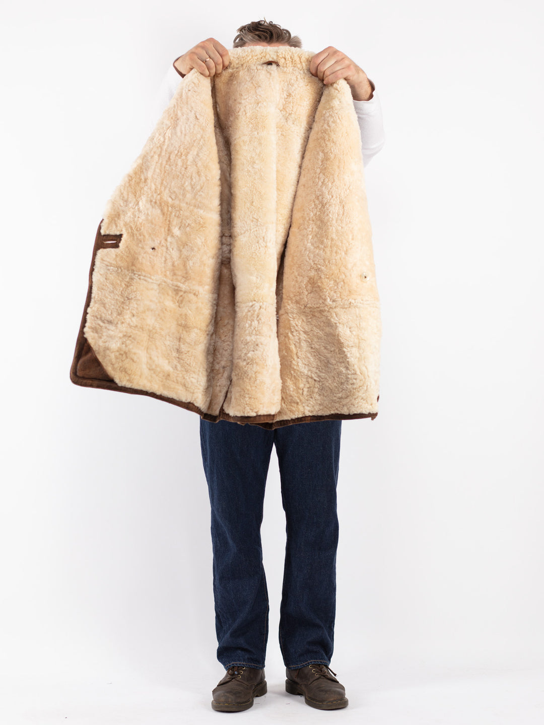 Vintage Men Sheepskin Coat in Brown