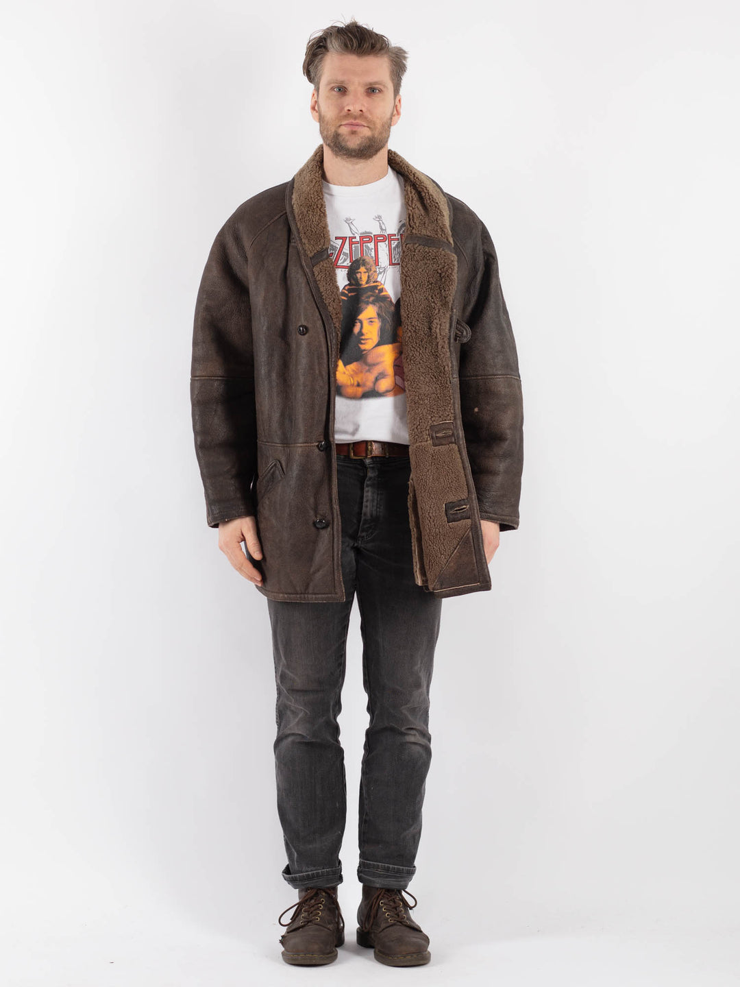 Vintage 80's Men Sheepskin Coat in BrownZ596