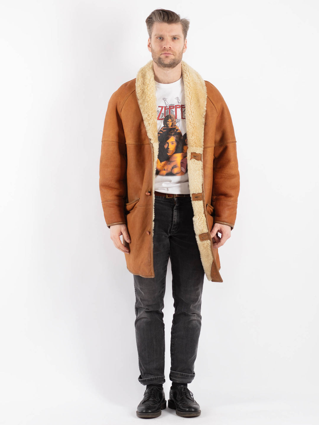 Vintage 80's Men Sheepskin Coat in BrownZ502